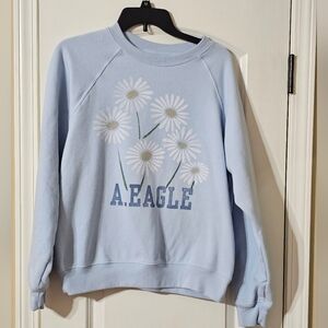 American Eagle Outfitters Light Blue Floral Distressed Sweater